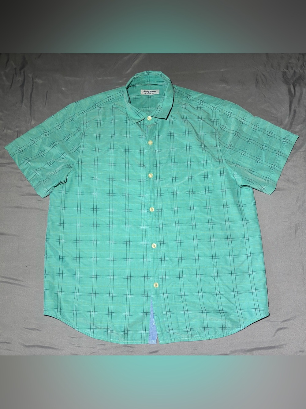 Tommy Bahama Coconut Point Concord Plaid Camp Teal Shirt, Men’s Size XL